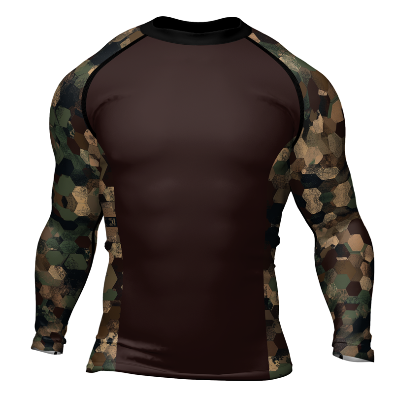 Rashninja Military Hexagon Camouflage Men's Long Sleeve Rash Guard