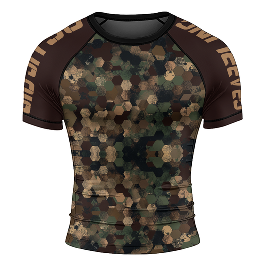 Rashninja Military Hexagon Camouflage Men's Short Sleeve Rash Guard