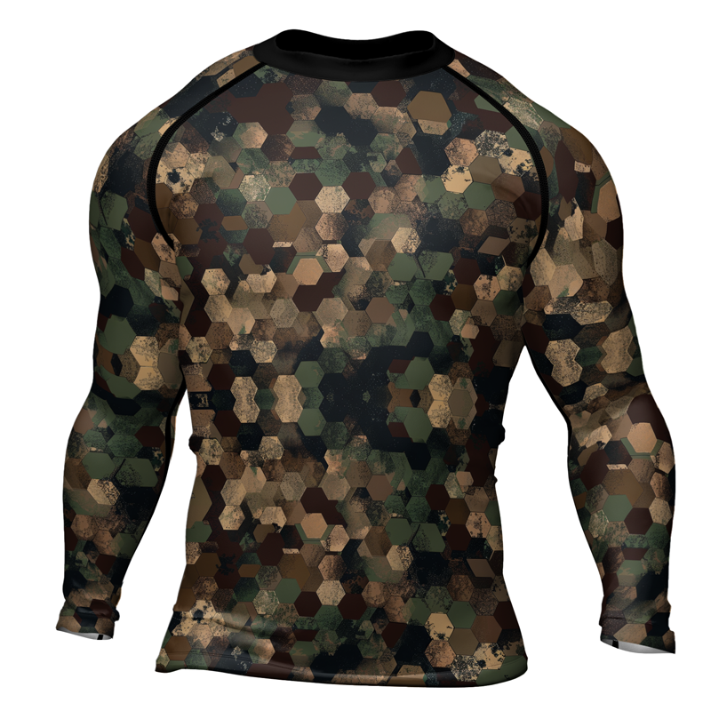 Rashninja Military Hexagon Camouflage Men's Long Sleeve Rash Guard