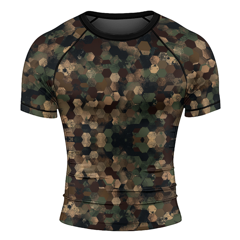 Rashninja Military Hexagon Camouflage Men's Short Sleeve Rash Guard