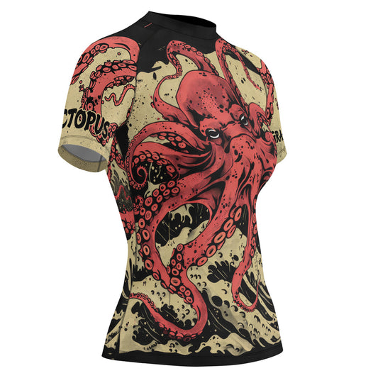 Rashninja Octopus Crimson Wave Women's Short Sleeve Rash Guard