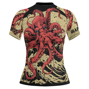 Rashninja Octopus Crimson Wave Women's Short Sleeve Rash Guard