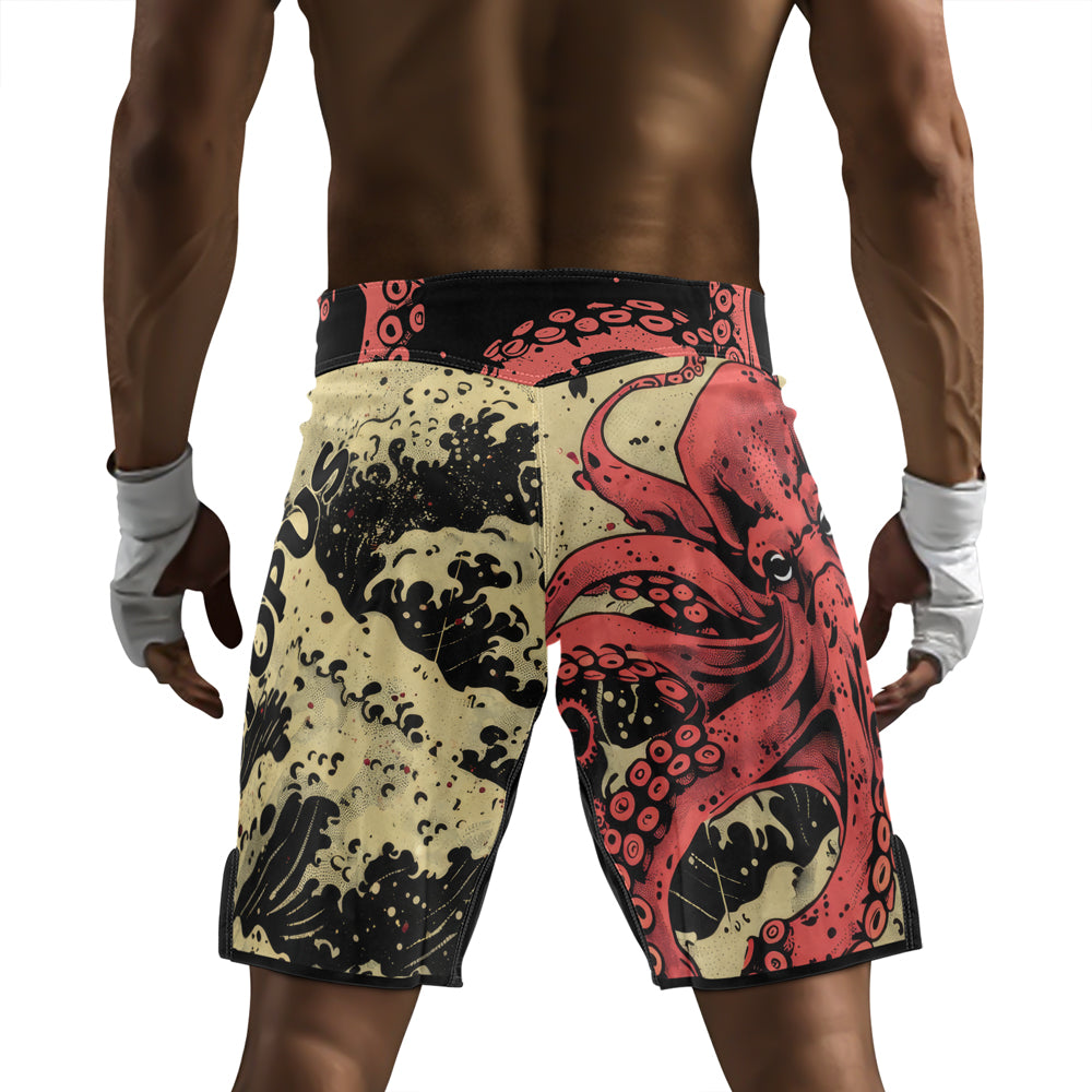 Rashninja Octopus Crimson Wave Men's Fight Shorts