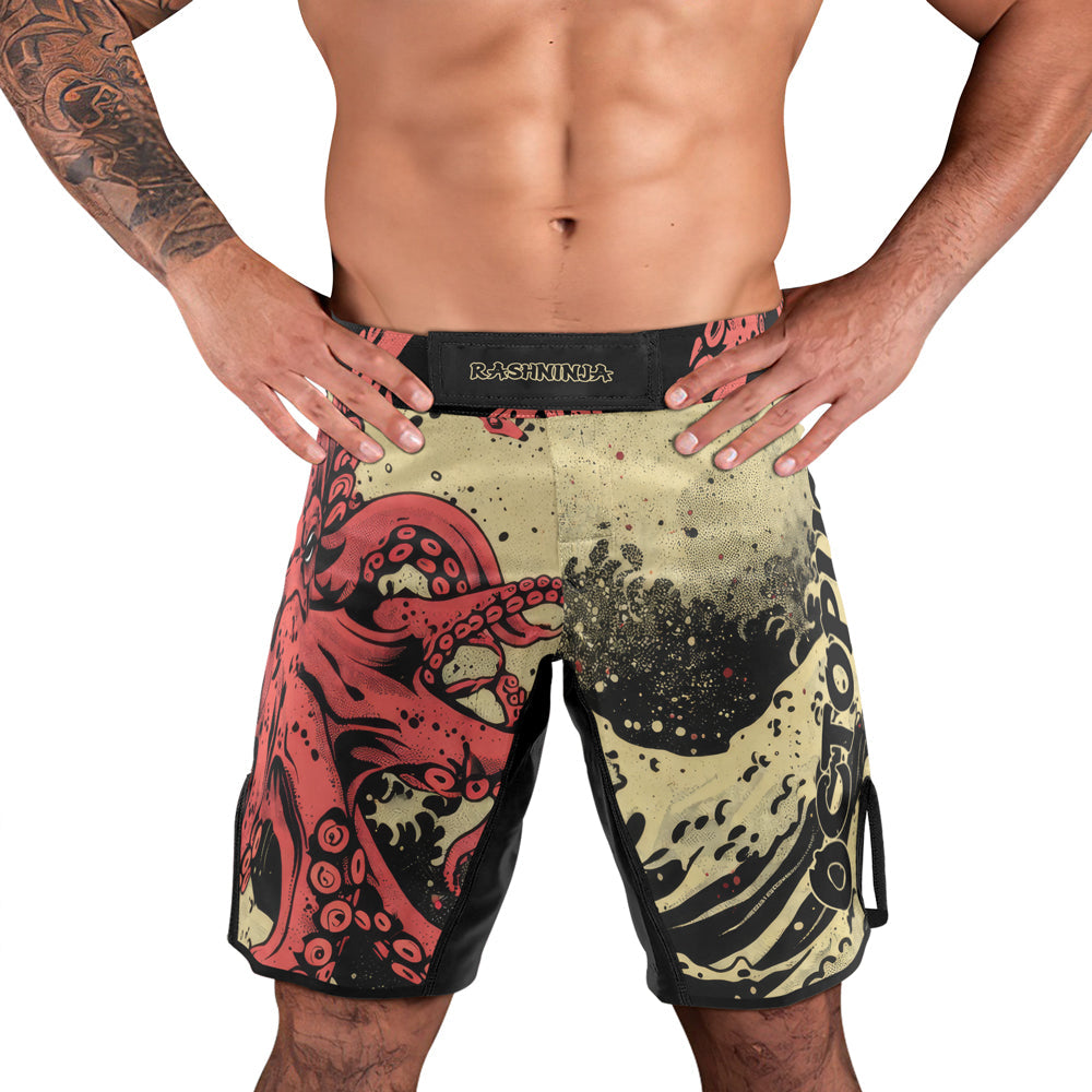 Rashninja Octopus Crimson Wave Men's Fight Shorts