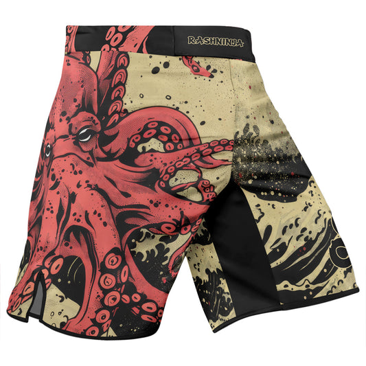 Rashninja Octopus Crimson Wave Men's Fight Shorts