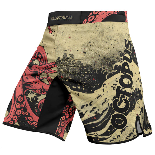 Rashninja Octopus Crimson Wave Men's Fight Shorts