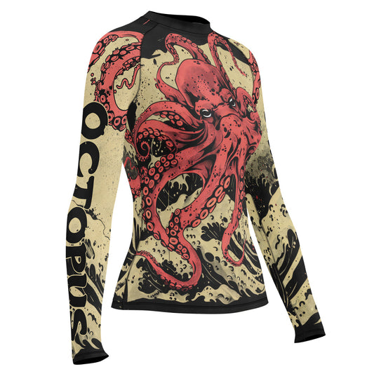 Rashninja Octopus Crimson Wave Women's Long Sleeve Rash Guard