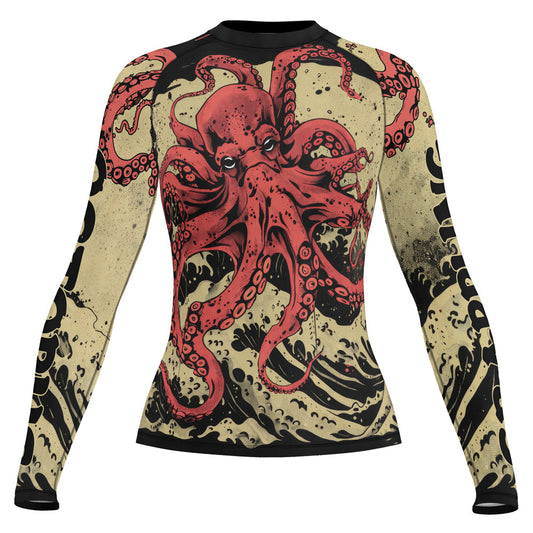 Rashninja Octopus Crimson Wave Women's Long Sleeve Rash Guard