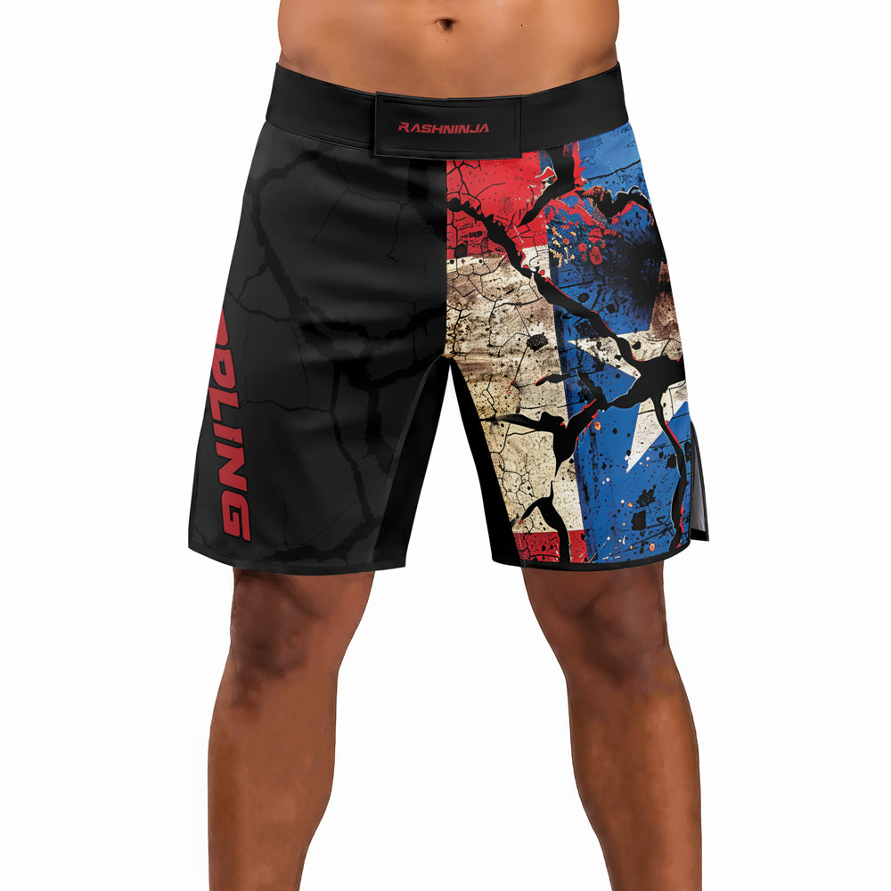 Rashninja Patriot Puerto Rico Flag Men's Fight Shorts