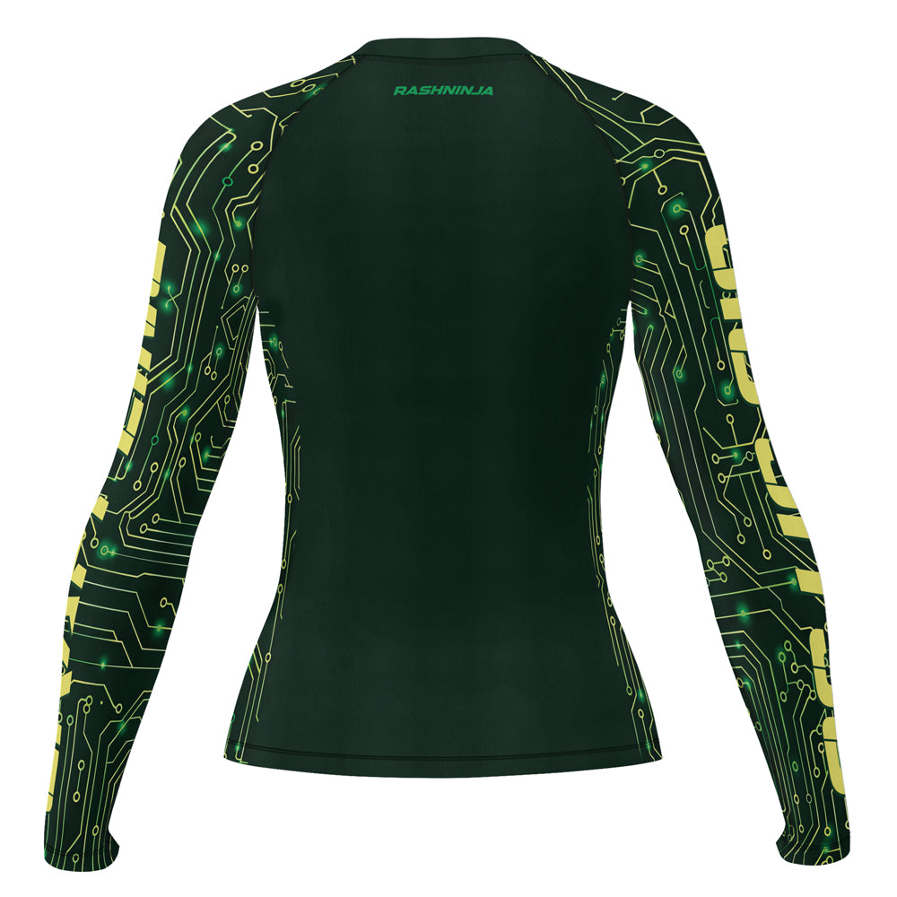 Rashninja Green Cyber Circuit Women's Long Sleeve Rash Guard