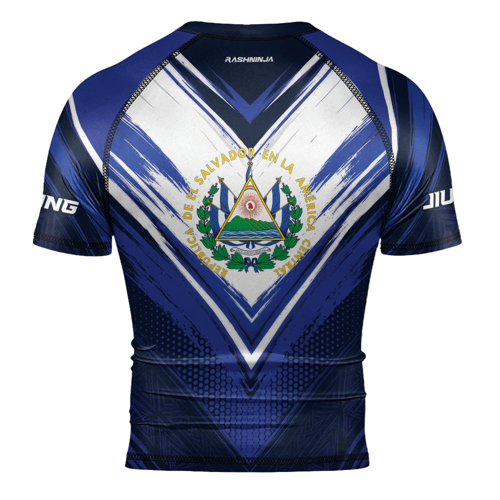 Rashninja Patriot El Salvador Flag Men's Short Sleeve Rash Guard