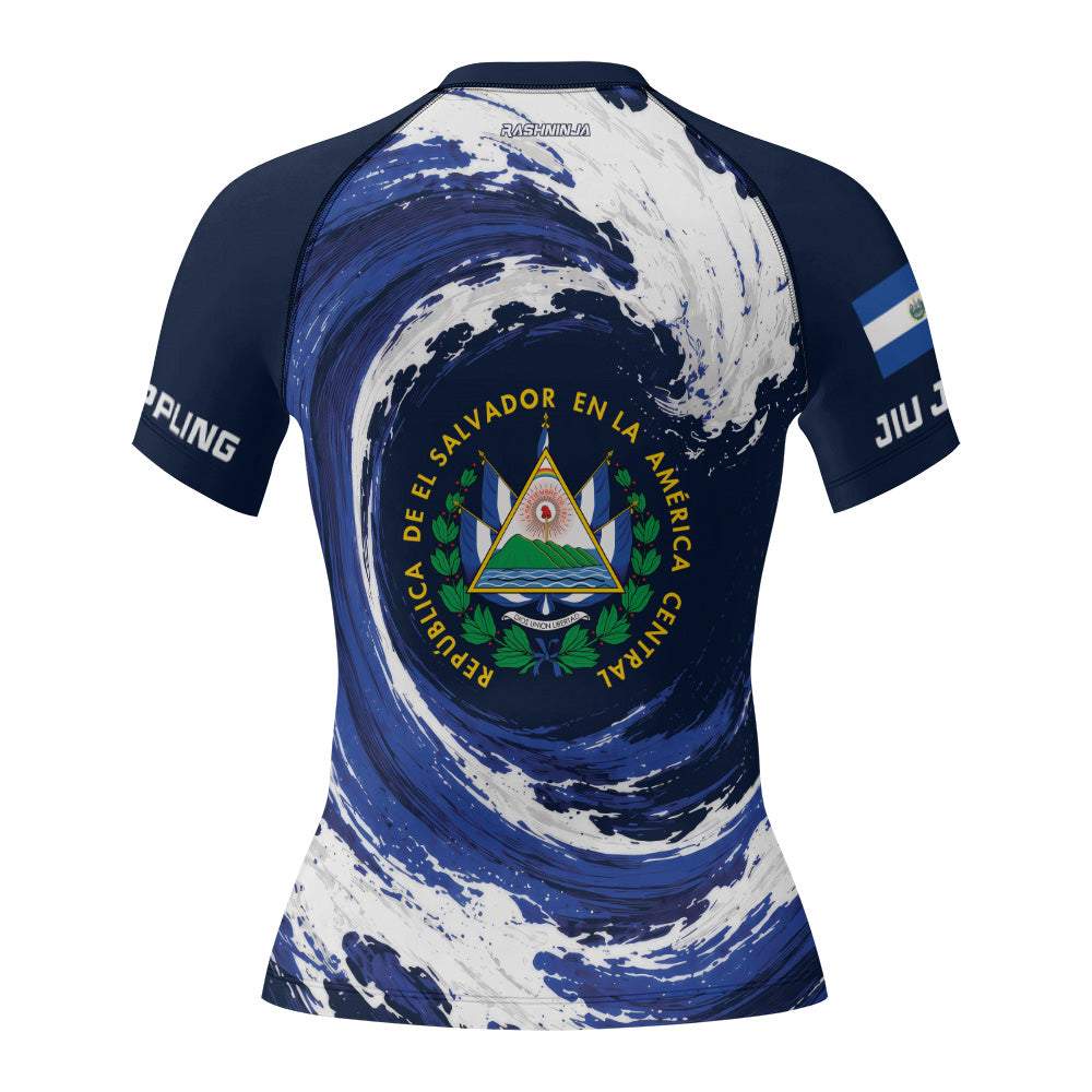 Rashninja Patriot El Salvador Flag Women's Short Sleeve Rash Guard