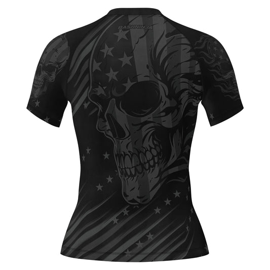 Rashninja Black Patriot Skull Women's Short Sleeve Rash Guard