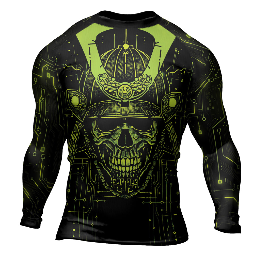 Rashninja Cyber Samurai Circuit Green Men's Long Sleeve Rash Guard

