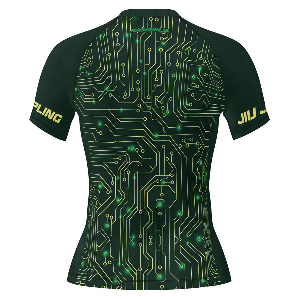 Rashninja Green Cyber Circuit Women's Short Sleeve Rash Guard