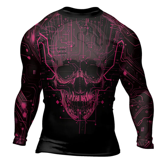 Rashninja Cyber Skull Circuit Red Men's Long Sleeve Rash Guard

