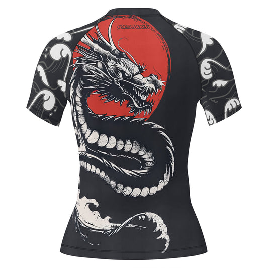 Rashninja Blue Dragon Crimson Women's Short Sleeve Rash Guard