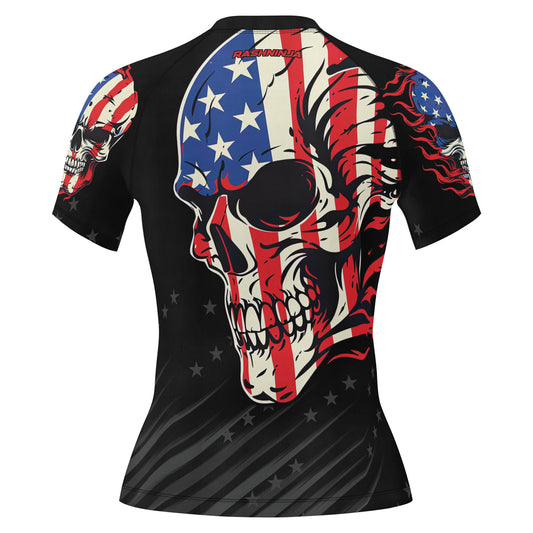 Rashninja American Patriot Skull Women's Short Sleeve Rash Guard