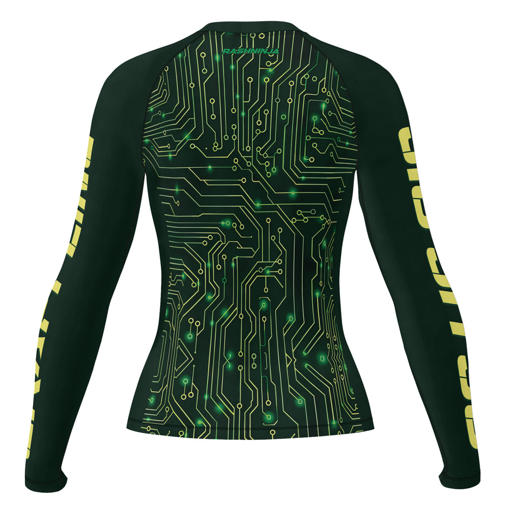 Rashninja Green Cyber Circuit Women's Long Sleeve Rash Guard