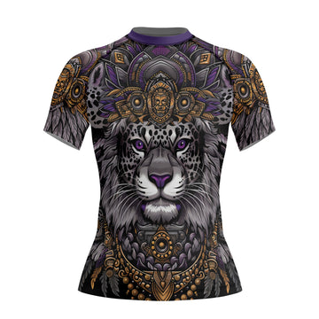 Rashninja Aztec Lion Mandala Women's Short Sleeve Rash Guard