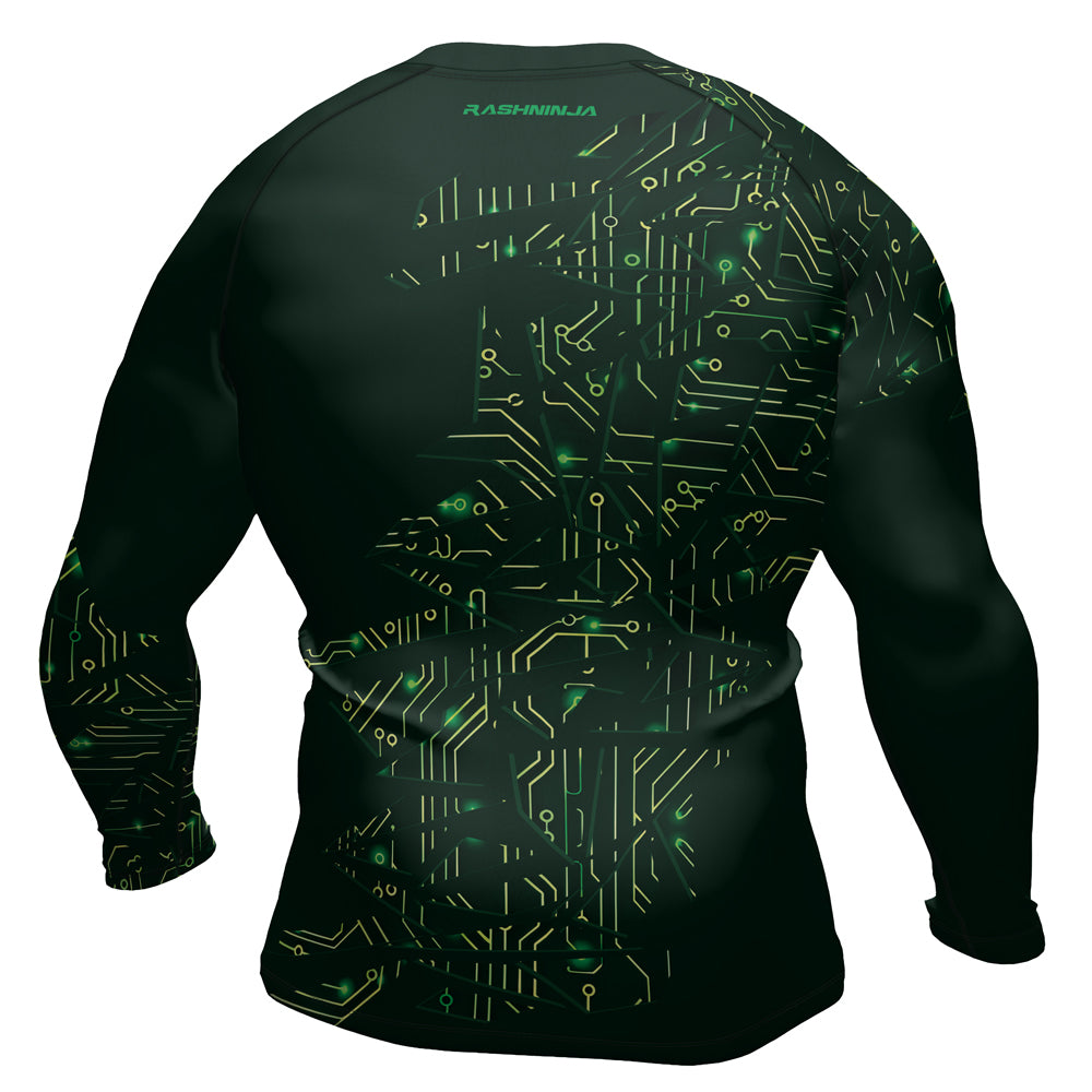 Rashninja Green Cyber Circuit Men's Long Sleeve Rash Guard