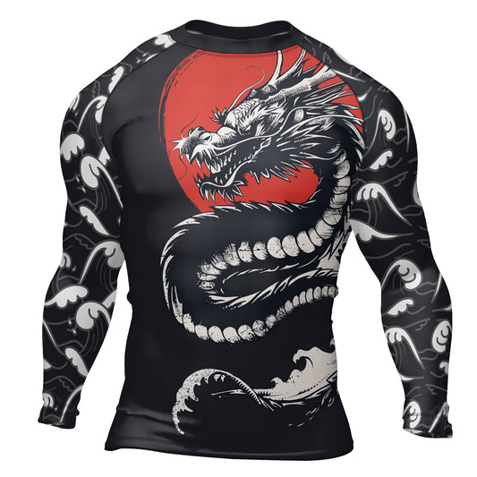 Rashninja Blue Dragon Crimson Men's Long Sleeve Rash Guard