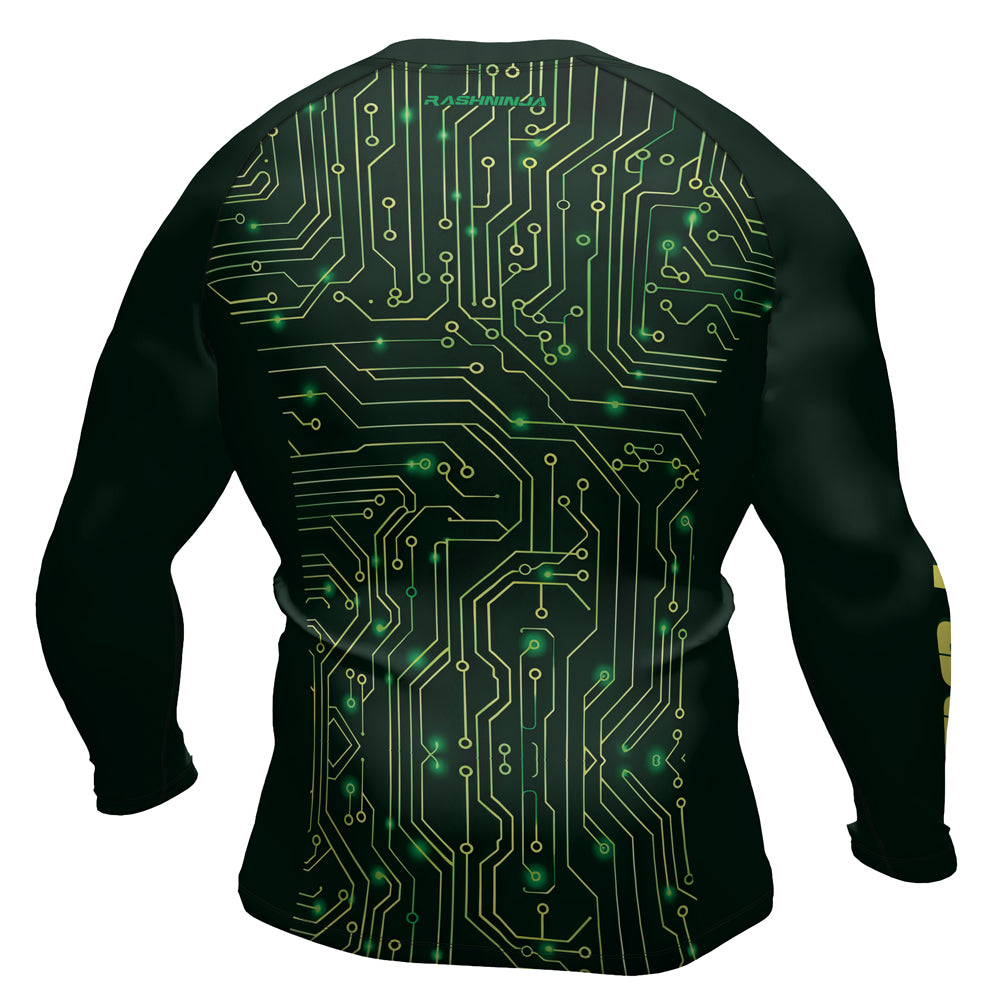 Rashninja Green Cyber Circuit Men's Long Sleeve Rash Guard