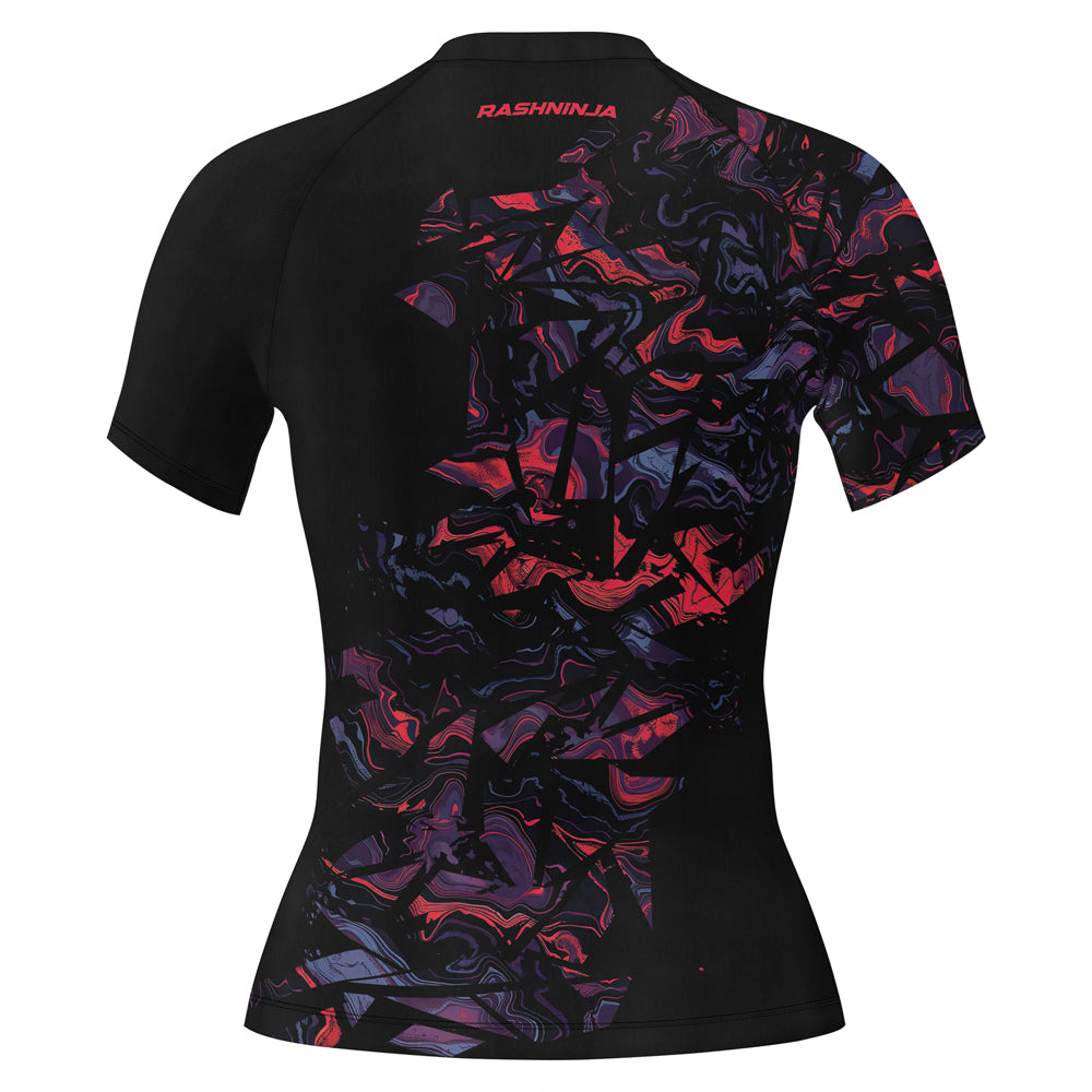 Rashninja Red Cyber Marble Women's Short Sleeve Rash Guard