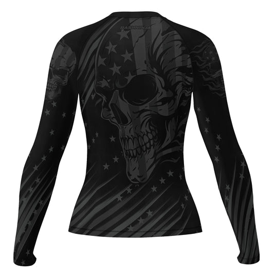 Rashninja Black Patriot Skull Women's Long Sleeve Rash Guard
