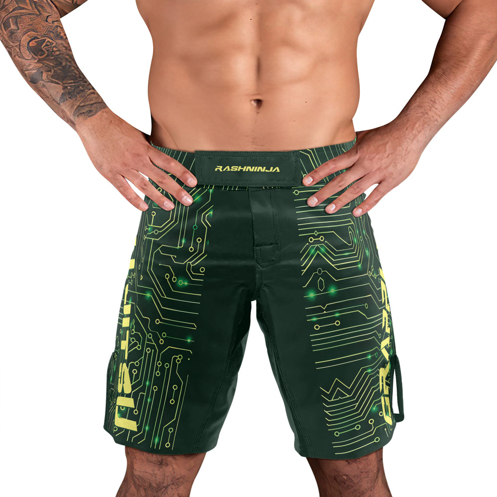 Rashninja Green Cyber Circuit Men's Fight Shorts