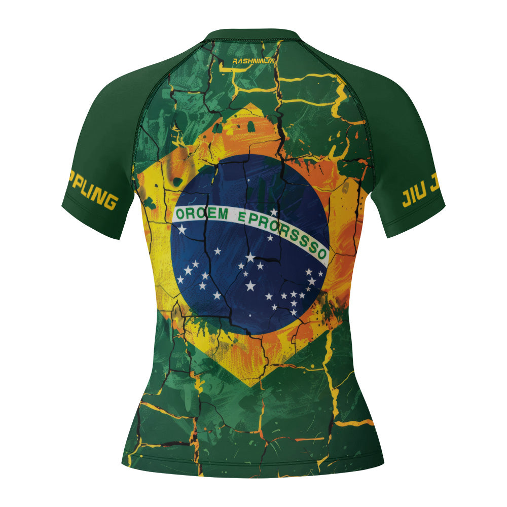 Rashninja Patriot Brazil Flag Women's Short Sleeve Rash Guard