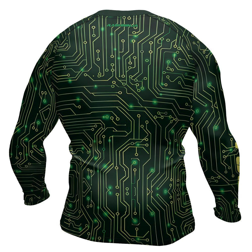 Rashninja Green Cyber Circuit Men's Long Sleeve Rash Guard
