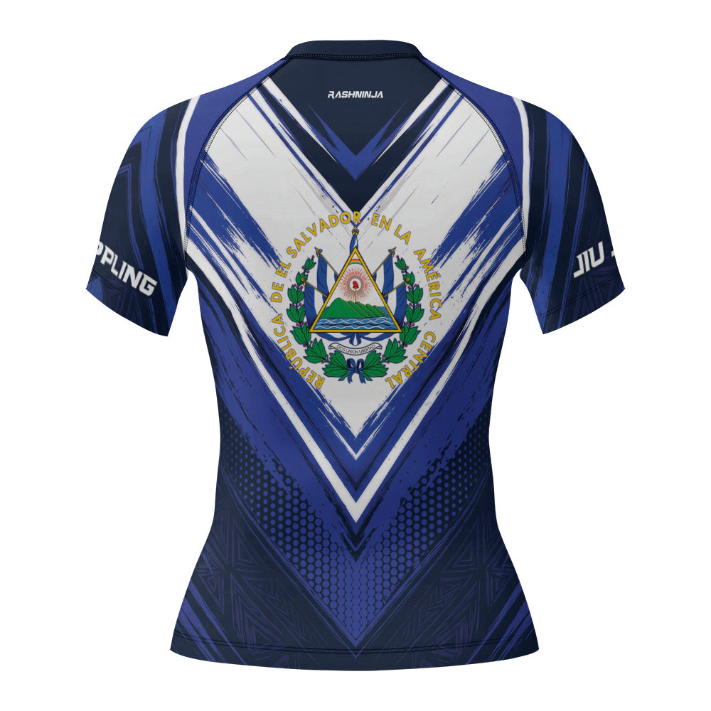 Rashninja Patriot El Salvador Flag Women's Short Sleeve Rash Guard