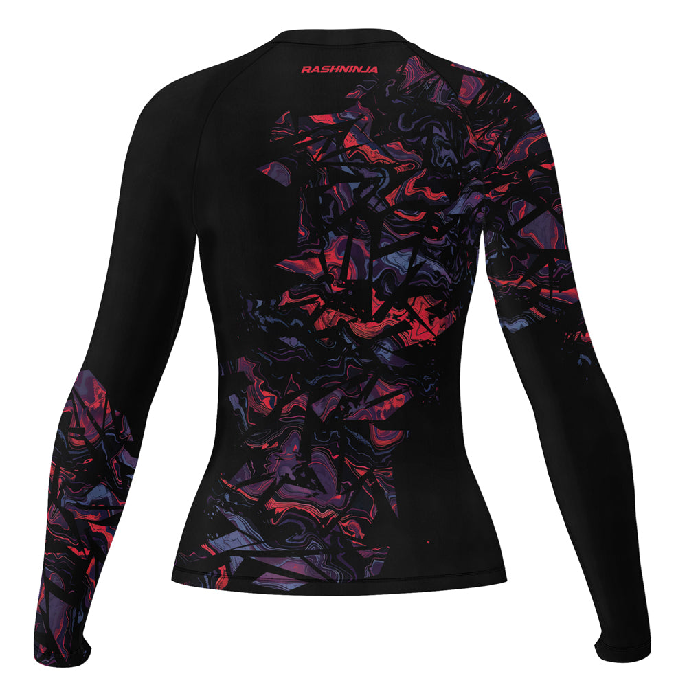 Rashninja Red Cyber Marble Women's Long Sleeve Rash Guard