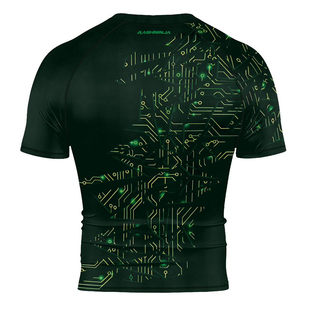 Rashninja Green Cyber Circuit Men's Short Sleeve Rash Guard