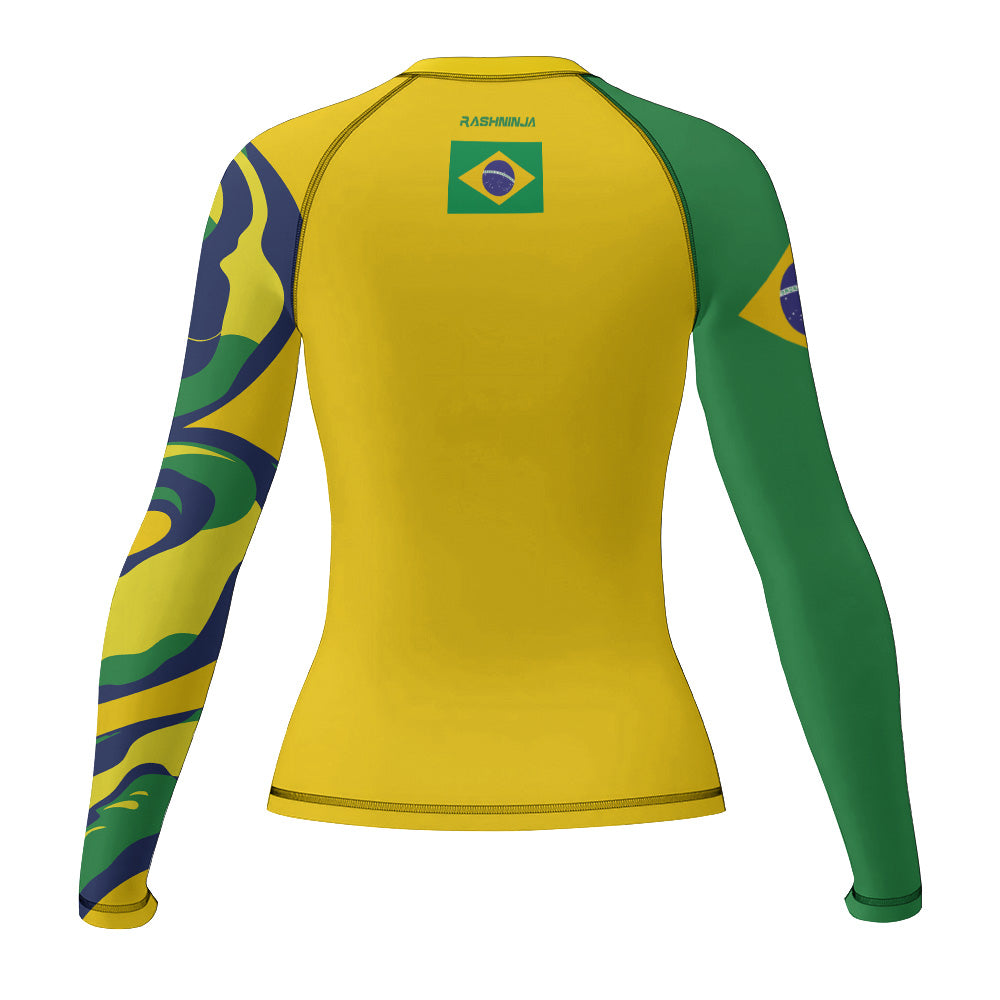 Rashninja Patriot Brazil Flag Women's Long Sleeve Rash Guard
