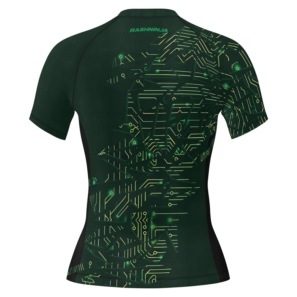 Rashninja Green Cyber Circuit Women's Short Sleeve Rash Guard