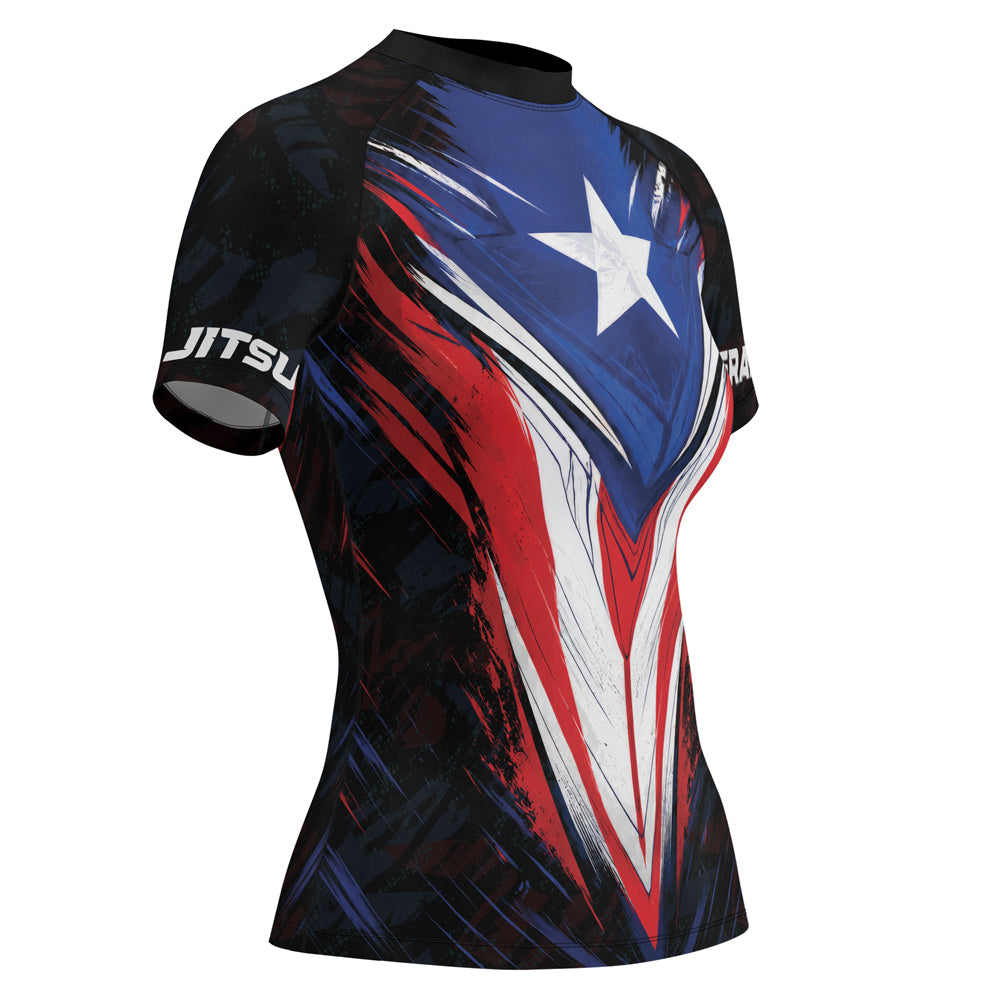 Rashninja Patriot Puerto Rico Flag Women's Short Sleeve Rash Guard