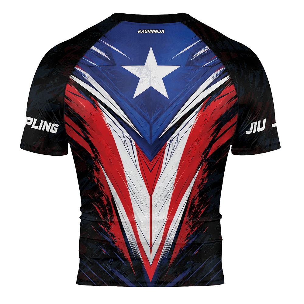 Rashninja Patriot Puerto Rico Flag Men's Short Sleeve Rash Guard