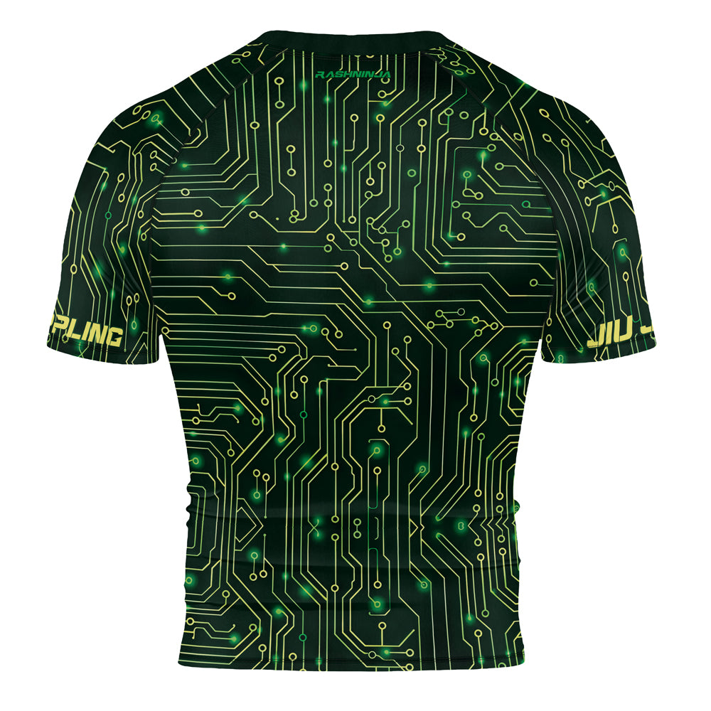 Rashninja Green Cyber Circuit Men's Short Sleeve Rash Guard