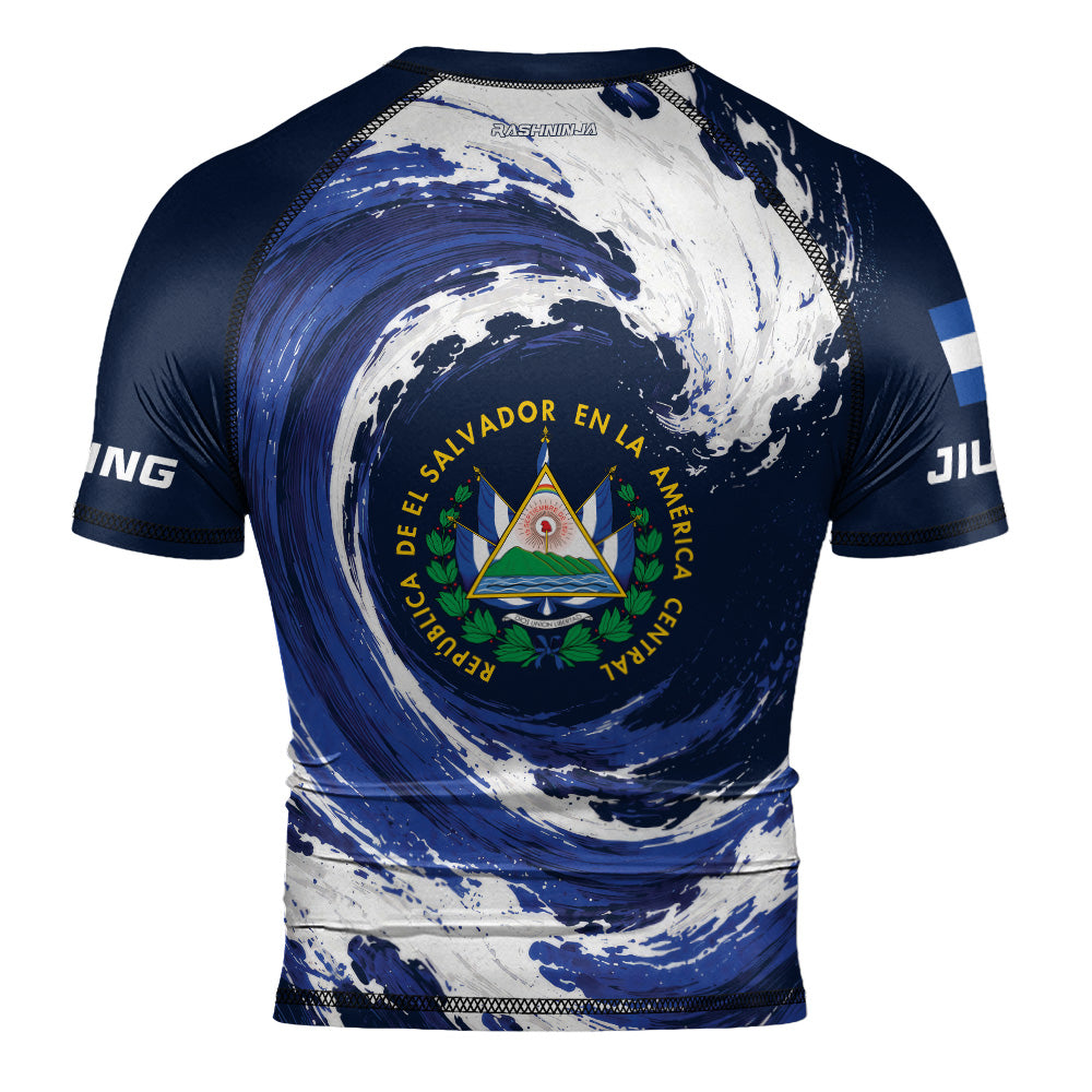 Rashninja Patriot El Salvador Flag Men's Short Sleeve Rash Guard