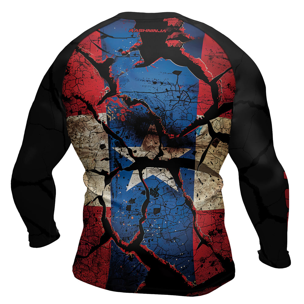 Rashninja Patriot Puerto Rico Flag Men's Long Sleeve Rash Guard