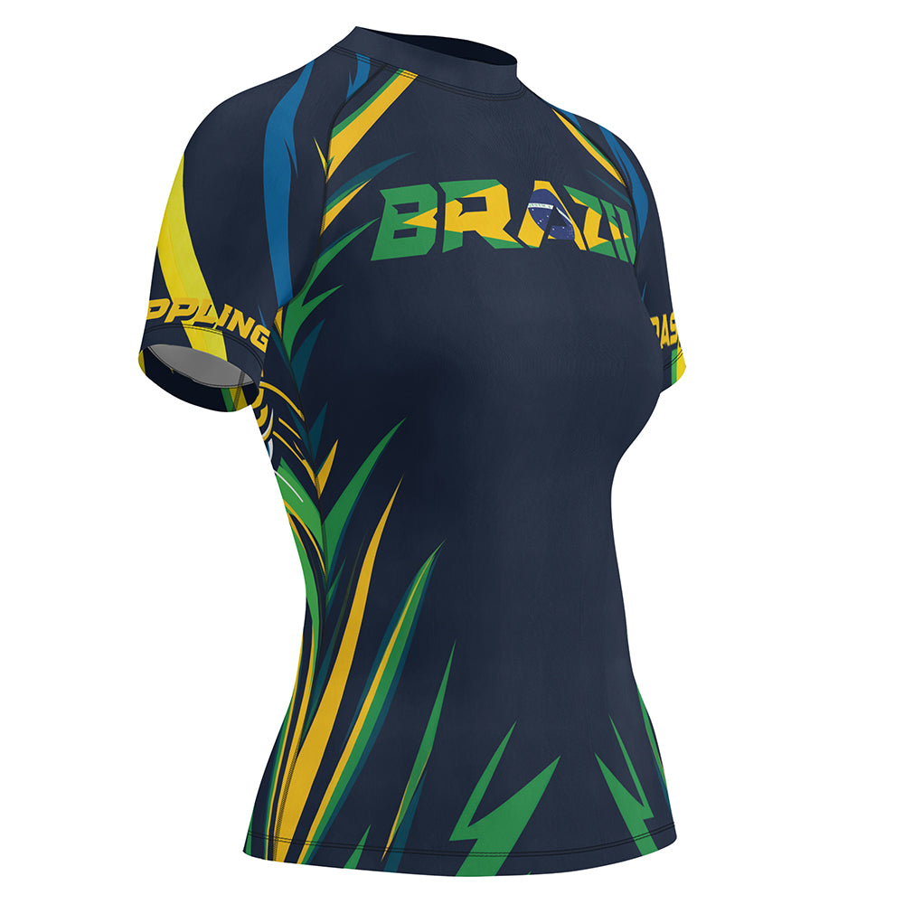 Rashninja Patriot Brazil Flag Women's Short Sleeve Rash Guard