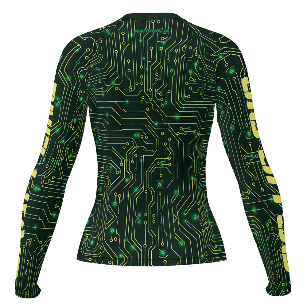 Rashninja Green Cyber Circuit Women's Long Sleeve Rash Guard