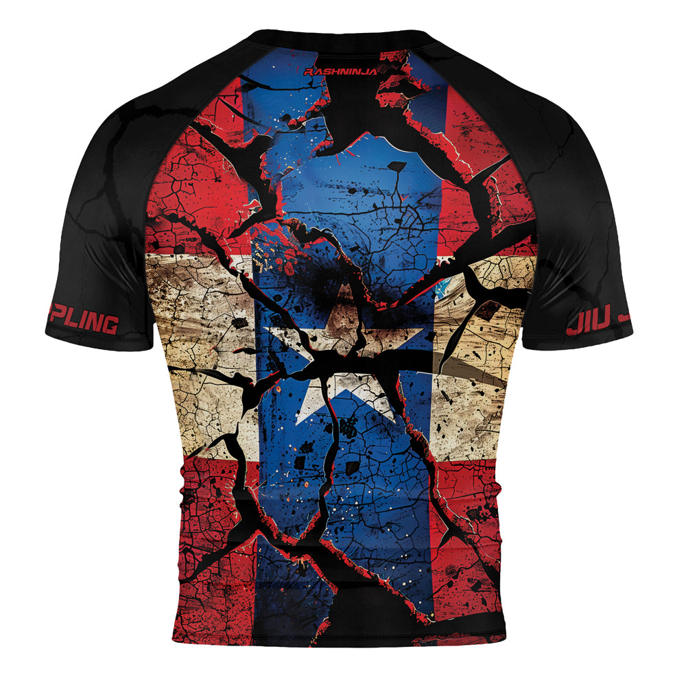 Rashninja Patriot Puerto Rico Flag Men's Short Sleeve Rash Guard