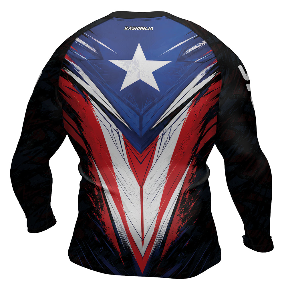 Rashninja Patriot Puerto Rico Flag Men's Long Sleeve Rash Guard