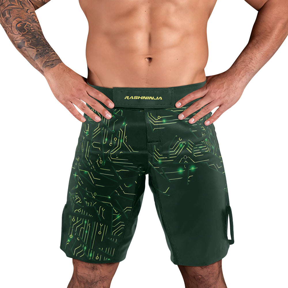 Rashninja Green Cyber Circuit Men's Fight Shorts