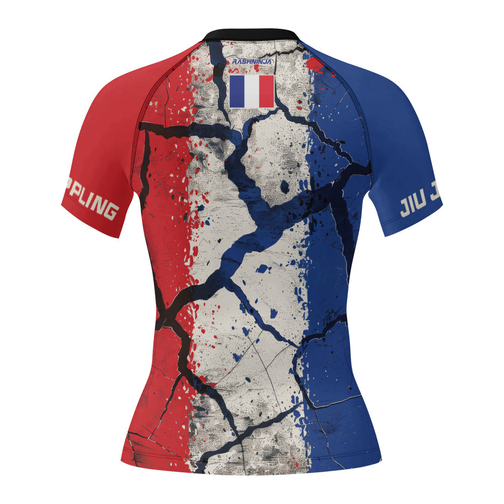 Rashninja Patriot France Flag Women's Short Sleeve Rash Guard