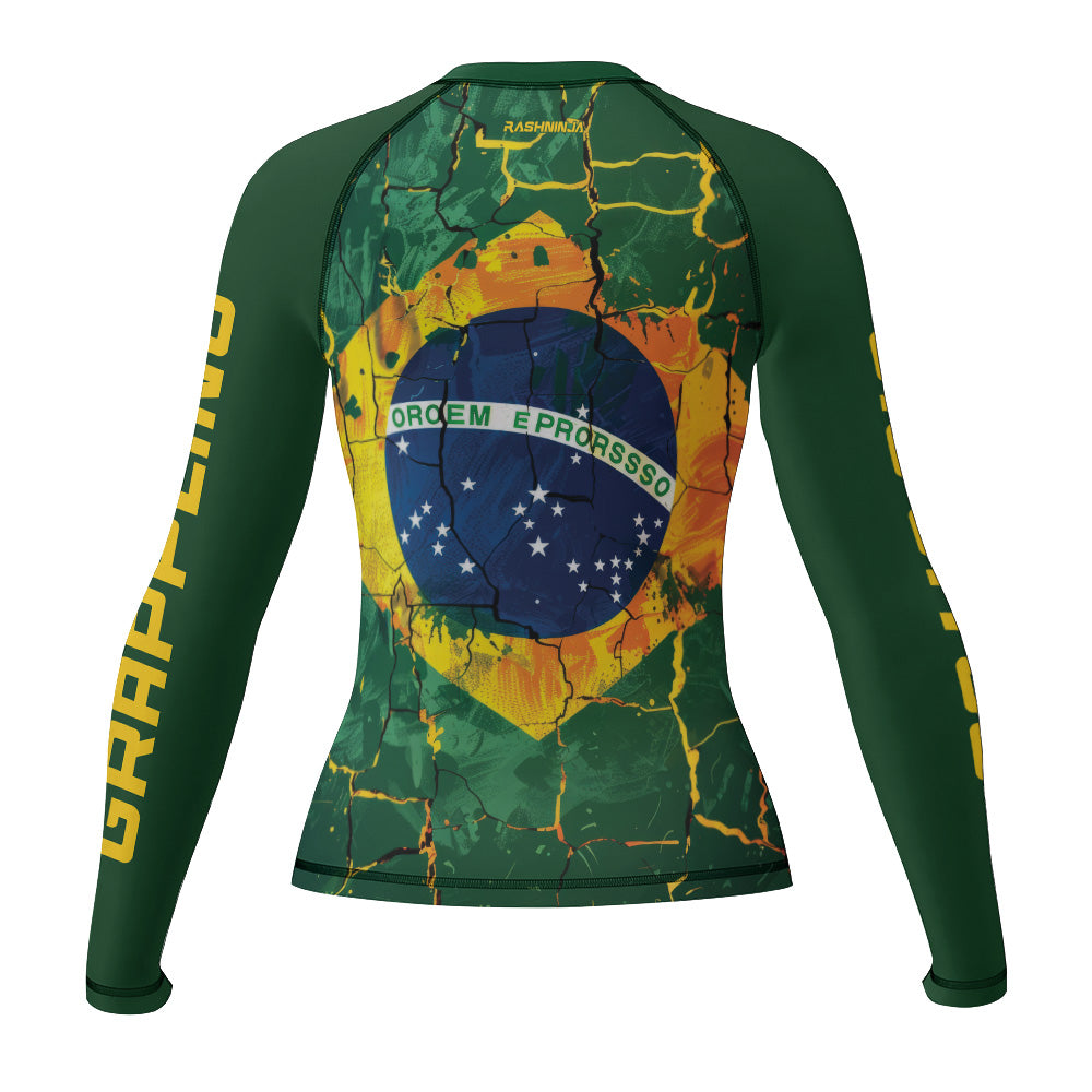 Rashninja Patriot Brazil Flag Women's Long Sleeve Rash Guard