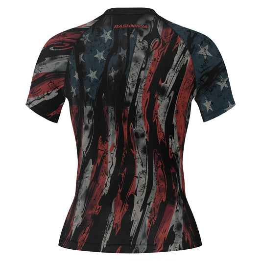 Rashninja Patriot Skull Bandana Women's Short Sleeve Rash Guard